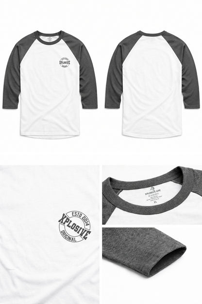 XAPE Varsity Prime Raglan 3/4 Sleeve Tee - White/Dark Heather
