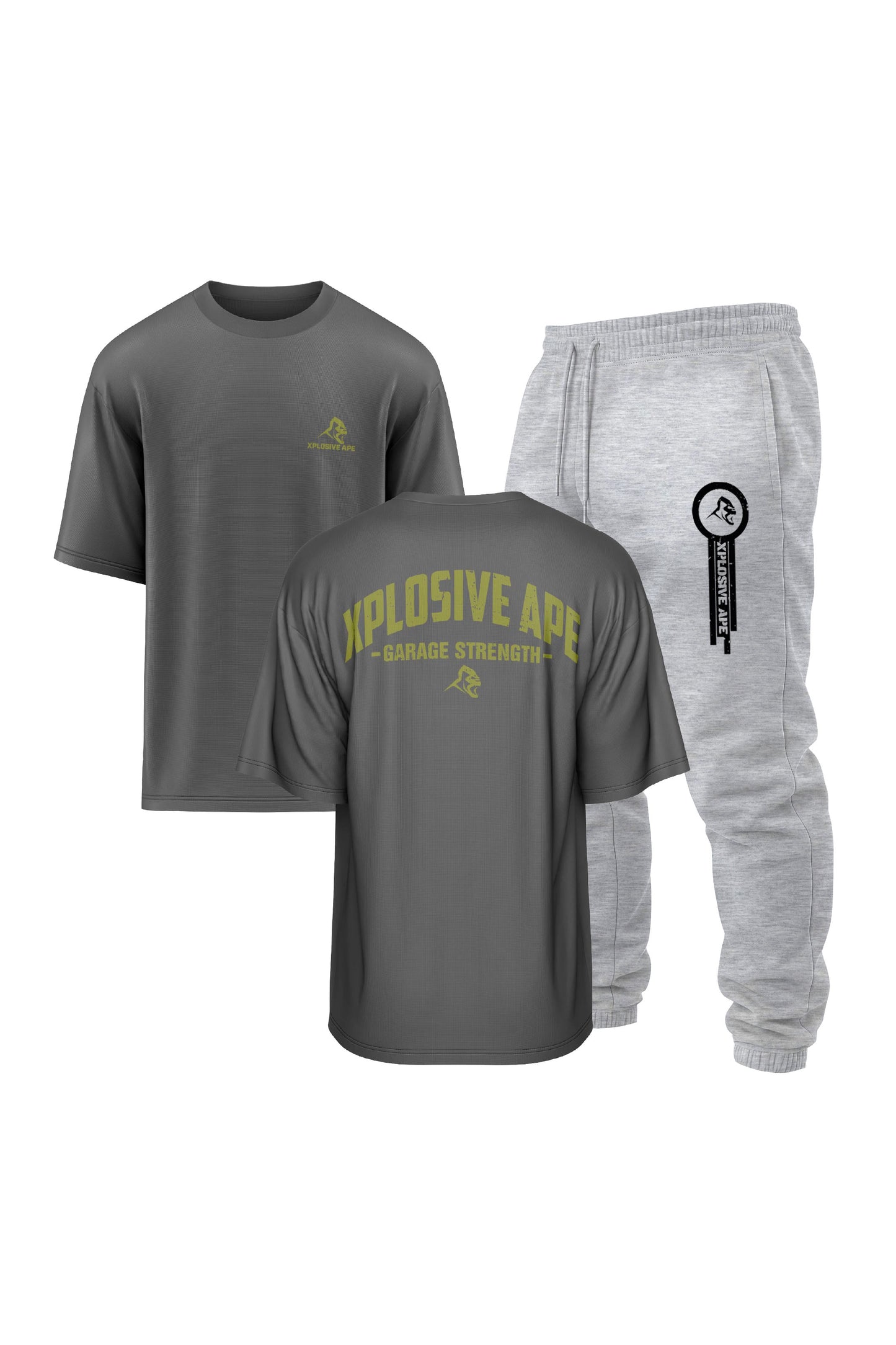 XAPE Garage Strength V2 Oversized Tee & Panelled V2 Joggers Combo - Charcoal/Ash Grey