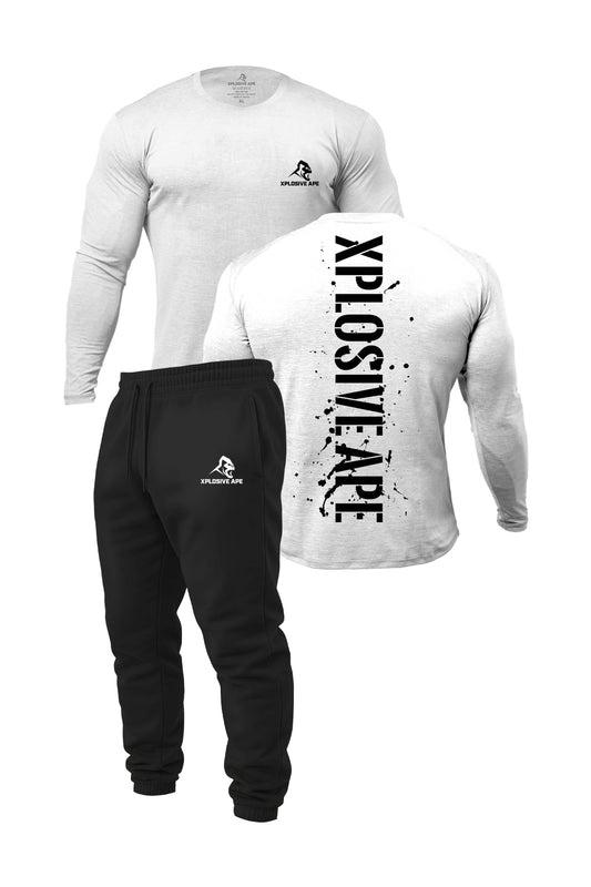 XAPE Smackdown V2 Long Sleeve Tee & Prime Joggers Combo - White/Black