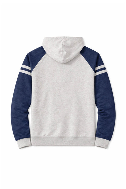 XAPE Varsity Fitness Raglan Hoodie - Oatmeal Heather/Indigo