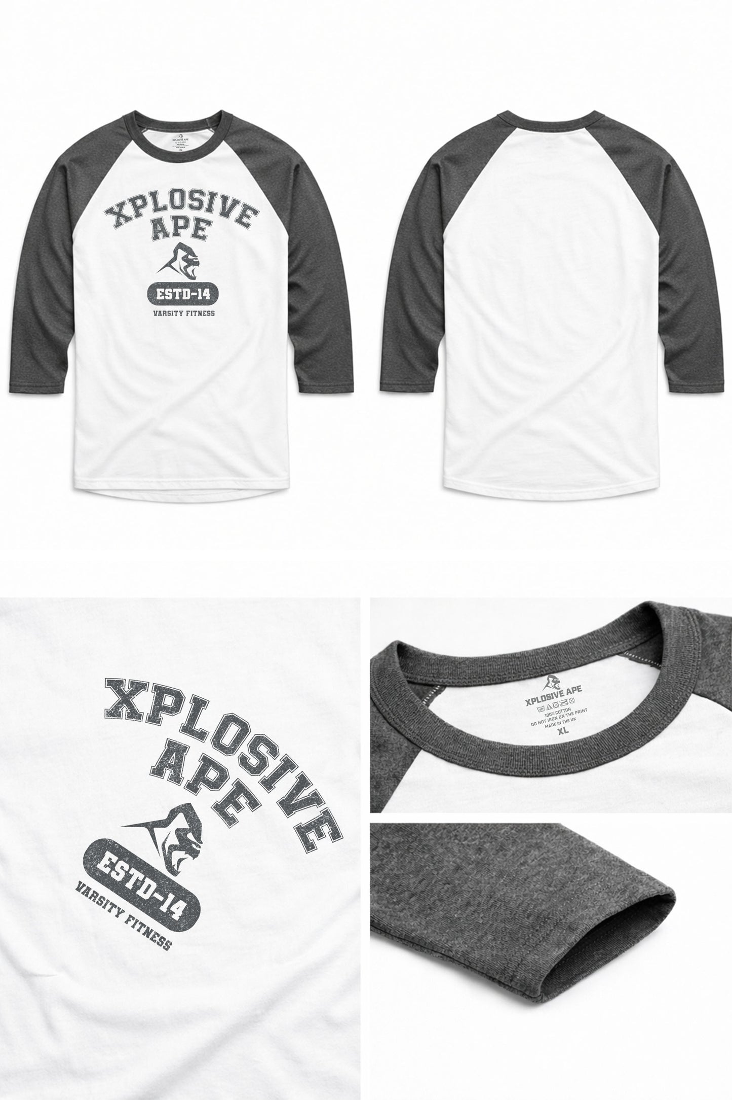 XAPE Zone 01 Raglan 3/4 Sleeve Tee - White/Dark Heather