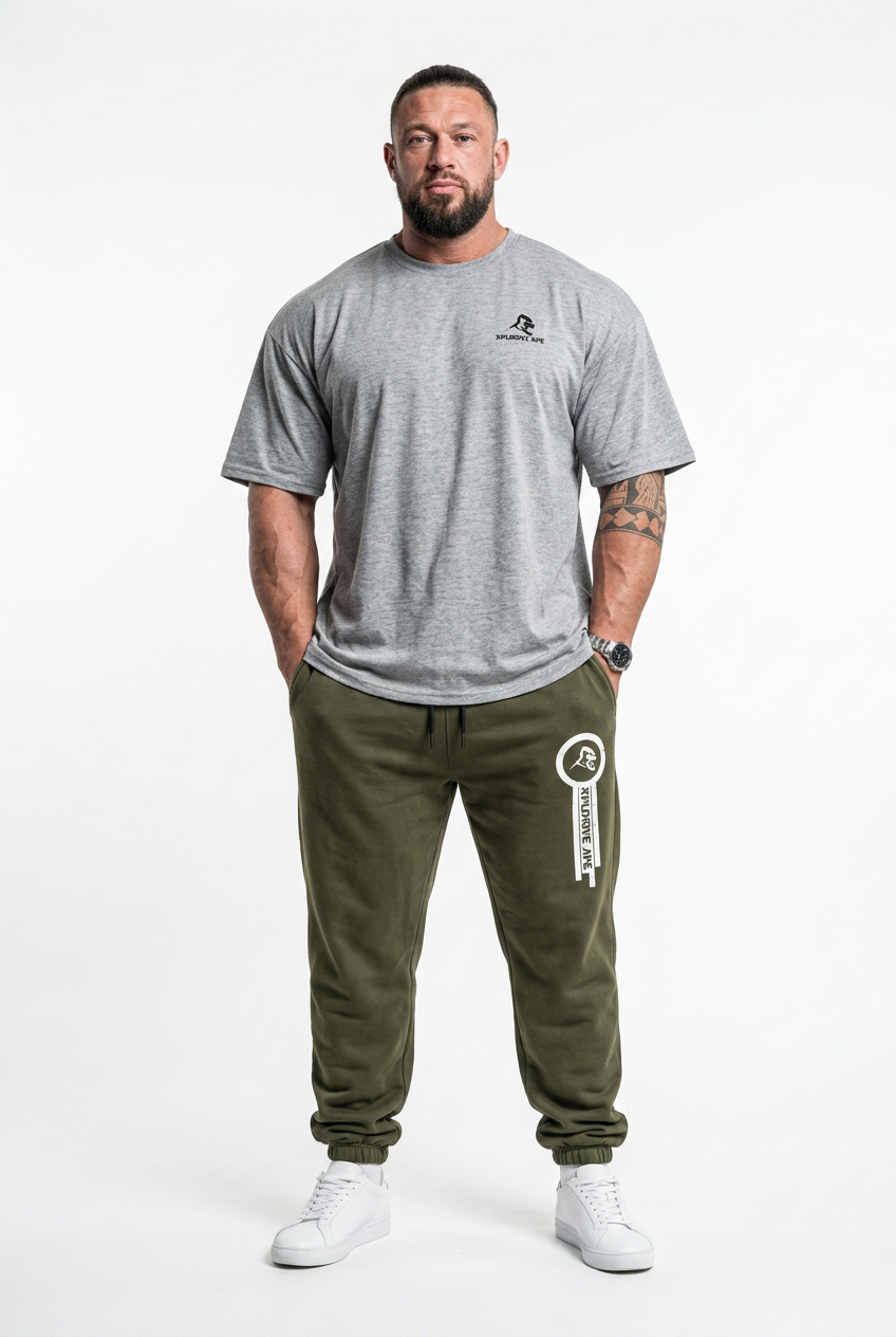 XAPE Essential Tee & Panelled Joggers Combo - Sports Grey/Khaki