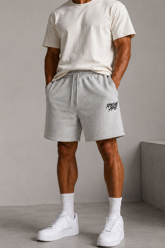 XAPE Brush Script Oversized Shorts - Ash Grey