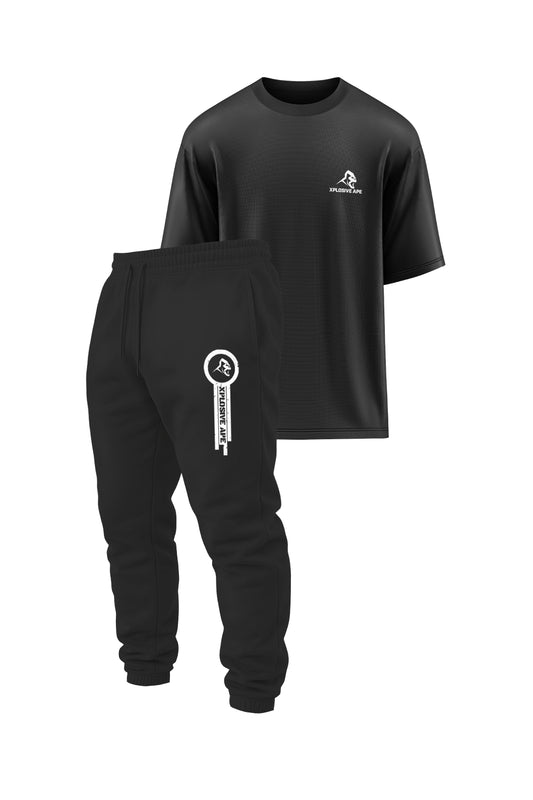 XAPE Classic Oversized Tee & Panelled Joggers Combo - Black