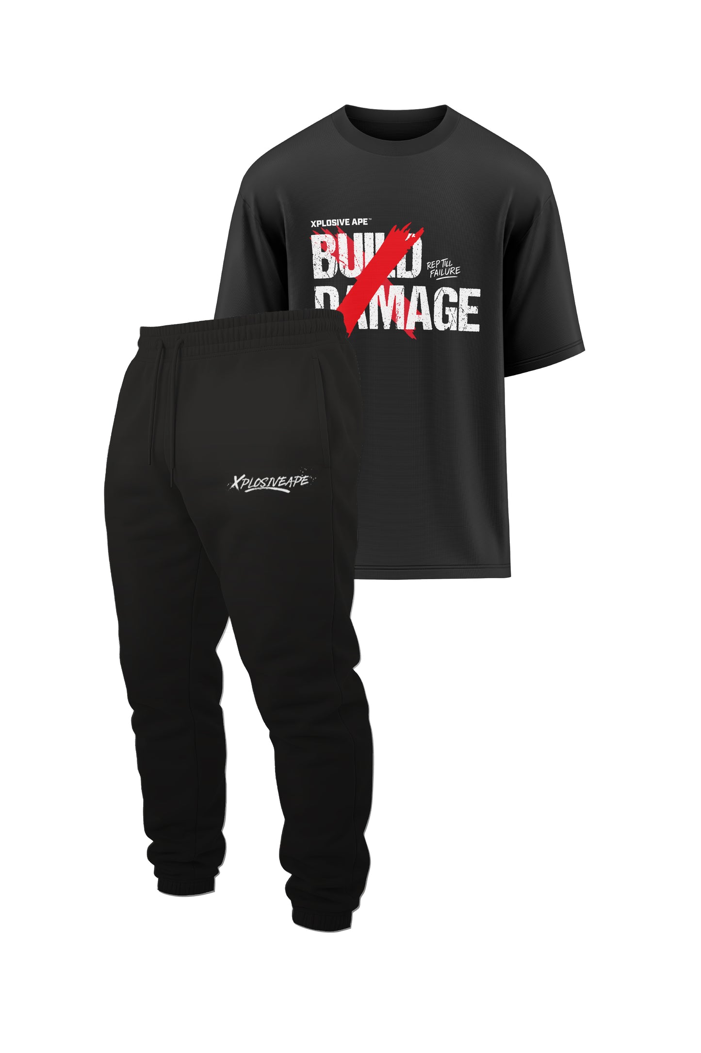 XAPE Build Damage Oversized Tee & Desolate Joggers Combo - Black