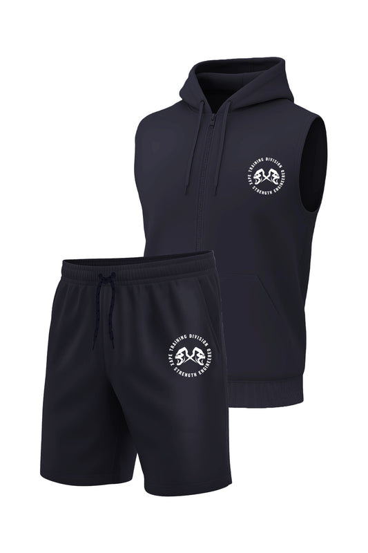 XAPE Training Division Sleeveless Hoodie & Shorts Combo - Navy