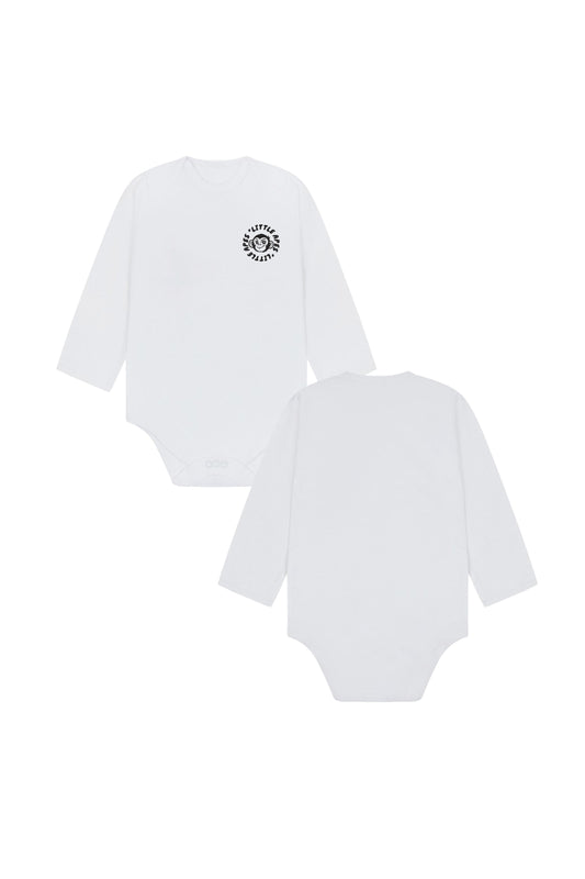 Little Apes Classic Badge Baby Long Sleeve Body Suit - White